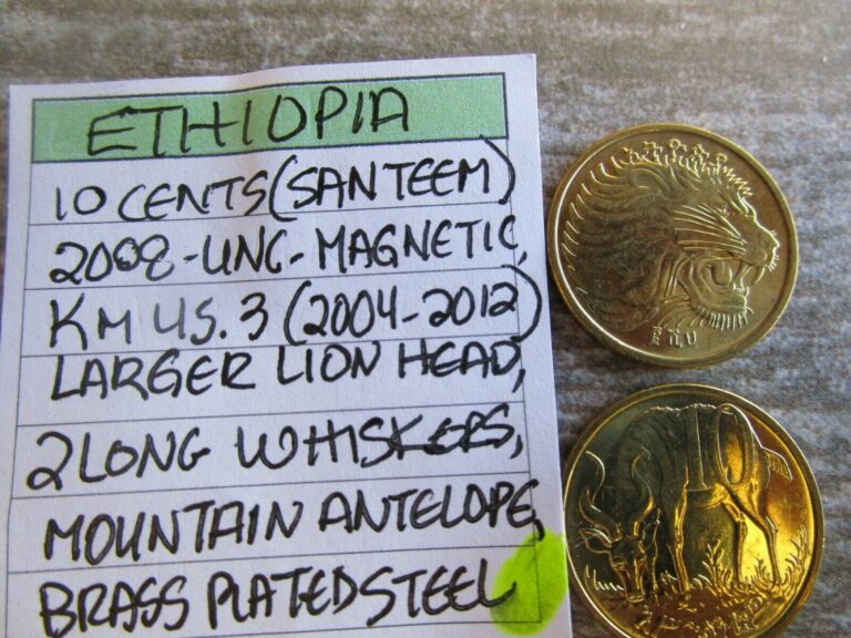 Read more about the article ETHIOPIA  10 cents (Santeem)  2008 unc  Km 45.3 (2004-2012)  Lion Head