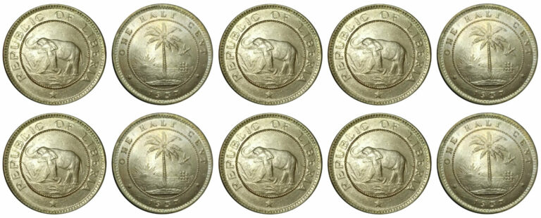 Read more about the article Lot of 10 x Liberia 1937 Half Cent ~ Elephant ~ Palm Tree Coin ~ Uncirculated ~