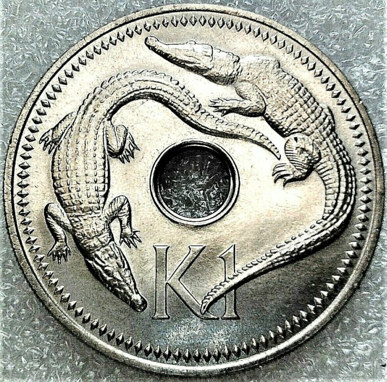 Read more about the article 1975 PAPUA NEW GUINEA w CROCODILES around HOLE – 5 Kina Coin