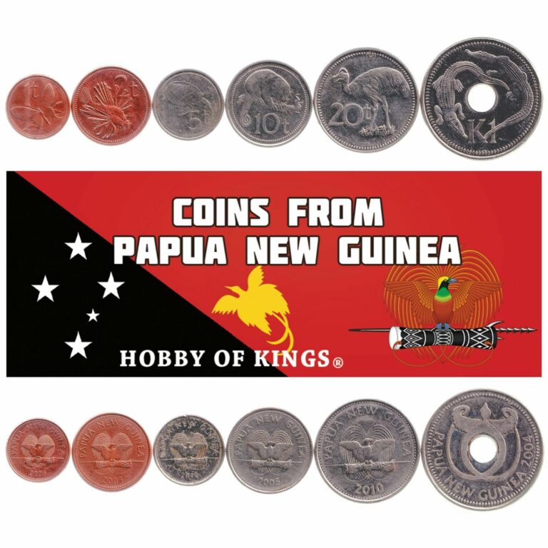 Read more about the article SET 6 COINS PAPUA NEW GUINEA 1 2 5 10 20 TOEA 1 KINA 2002 – 2018