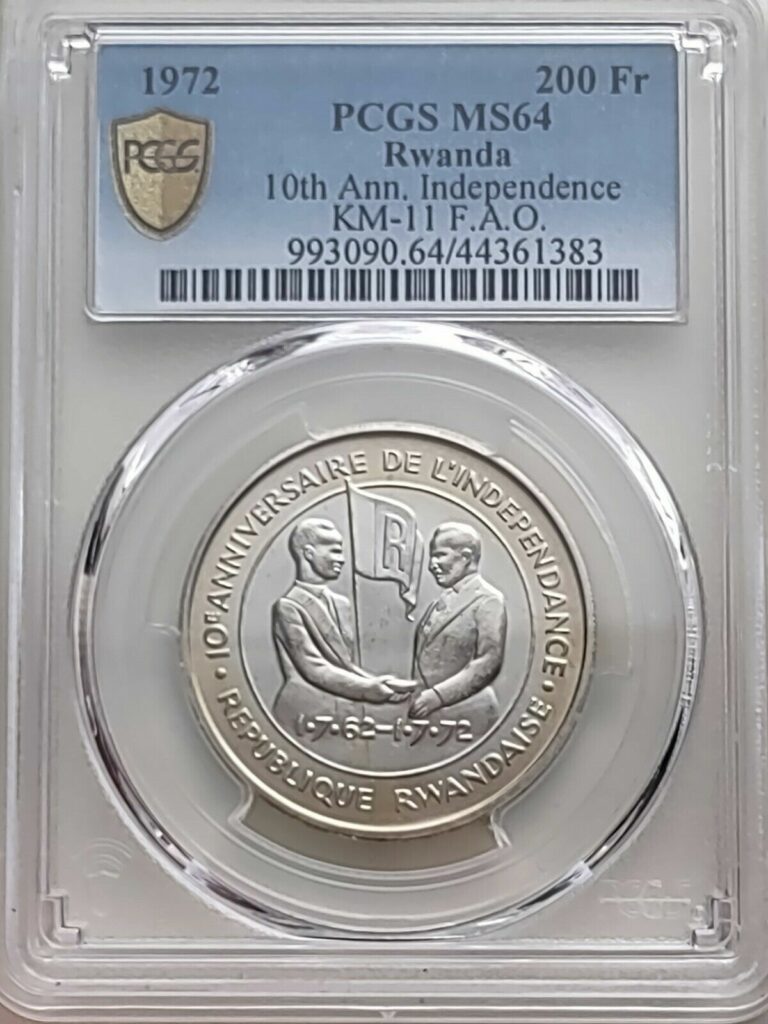 Read more about the article 1972 Rwanda 10th Anniversary FAO 200 Francs Silver Coin PCGS Rated MS 64