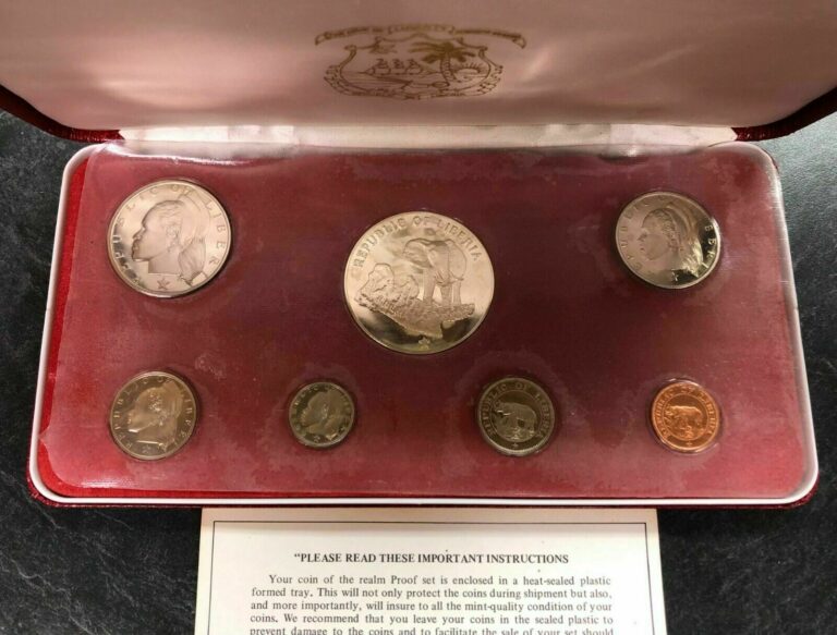 Read more about the article 1974 LIBERIA – OFFICIAL PROOF SET (7) w/ 1 Oz SILVER ELEPHANT $5 – US MINT -PS10