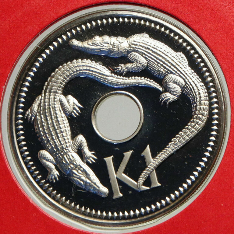 Read more about the article 1976 PAPUA NEW GUINEA w CROCODILES around HOLE Old Bank Proof Kina Coin i93931