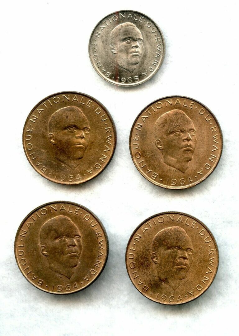 Read more about the article RWANDA ~ (1) 1965 1 FRANC and (4) 1964 5 FRANCS LOT ~ BU ~ 5 COINS