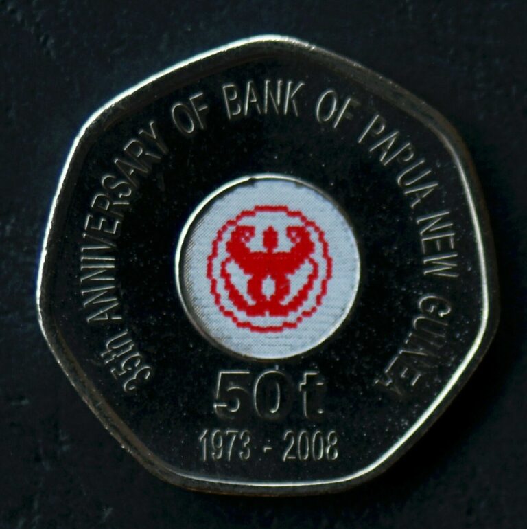 Read more about the article 2008 Papua New Guinea 35th Anniversary Bank PNG Fifty Toea 50t UNC coloured Coin