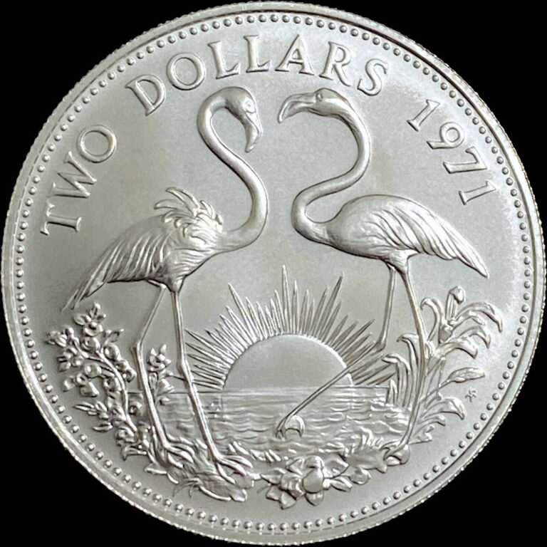 Read more about the article BAHAMAS. 1971  2 Dollars  Silver  FM – QEII  Flamingos  Franklin Mint