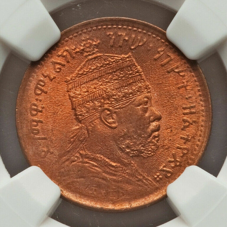 Read more about the article Ethiopia Menelik II NGC Certified 1/32 Birr EE 1889 MS65 NICE RED TOCH-TOKAR!