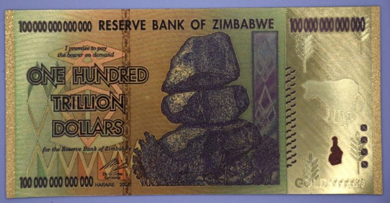 Read more about the article Zimbabwe $100 Trillion Dollars Gold Bill Banknote Money Collection Certificate