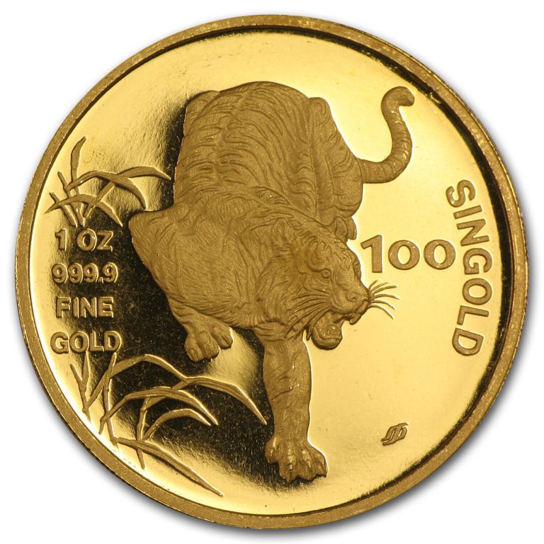 Read more about the article 1986 Singapore 1 oz Gold 100 Singold Tiger Proof-Like – SKU #20309