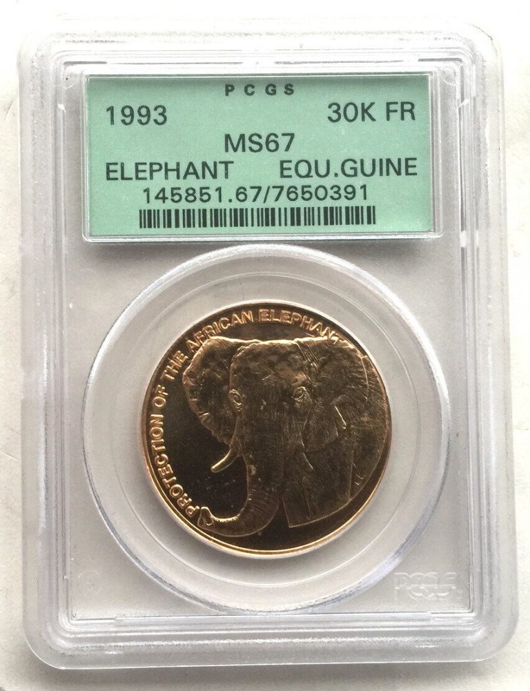 Read more about the article Equatorial Guinea 1993 Elephant PCGS MS67 1oz Gold Coin Rare!