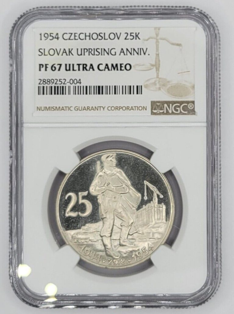 Read more about the article 1954 CZECHOSLOVAKIA 25 Korun NGC PF67 Ultra Cameo Slovak Uprising  Silver Proof