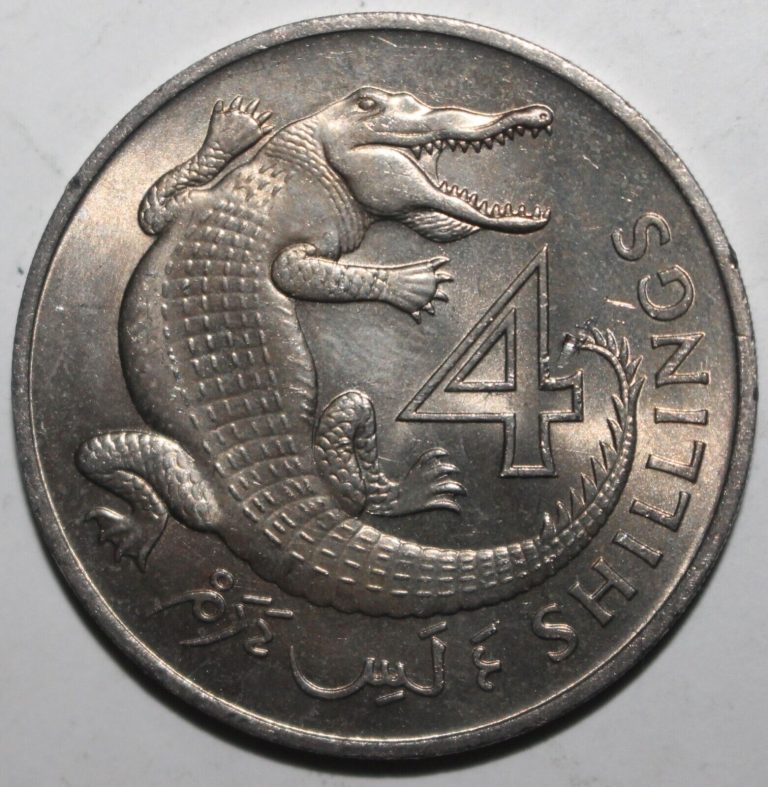 Read more about the article British Gambia 4 Shillings Coin 1966 KM# 6 Crocodile Elizabeth II Africa Four