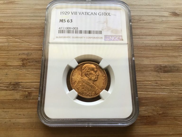 Read more about the article 1929 VIII VATICAN  CITY 100 LIRE GOLD COIN G100L NGC MS63