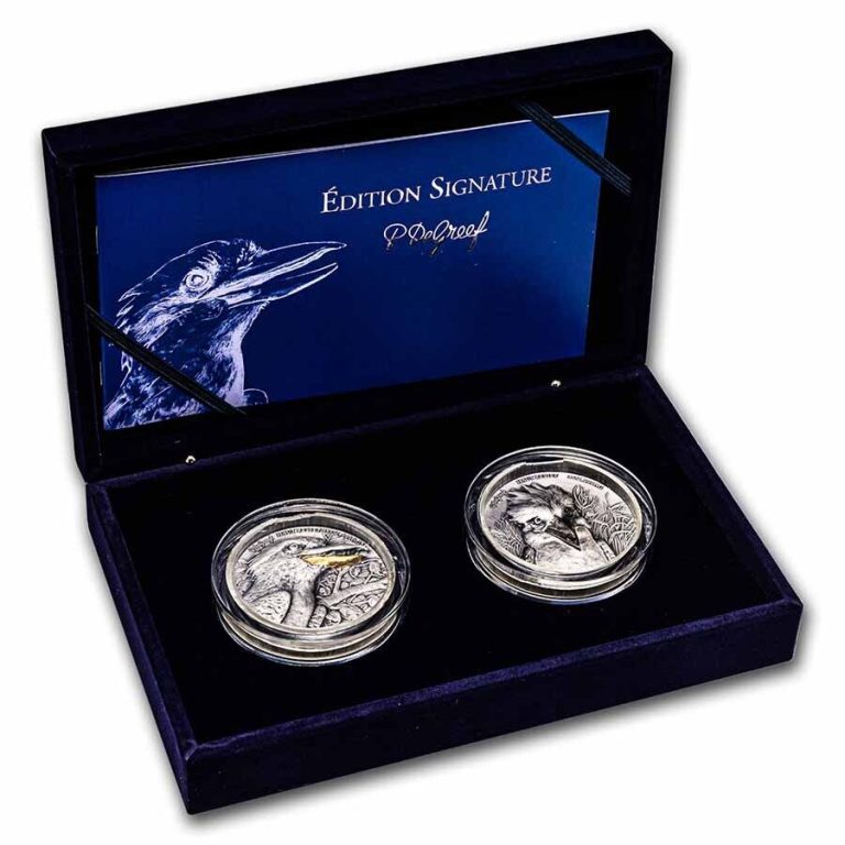 Read more about the article 2022 Ivory Coast 10 oz Silver Signature Kookaburra 2-Coin Set – SKU#252848