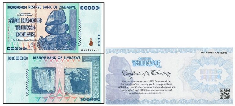 Read more about the article Zimbabwe 100 Trillion Banknote 1 Note AA/2008  P-91 UNC Authenticity Guaranteed!