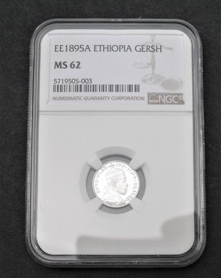 Read more about the article EE1895A Ethiopia Gersh    NGC MS 62    nice silver  coin    # 903  # 22