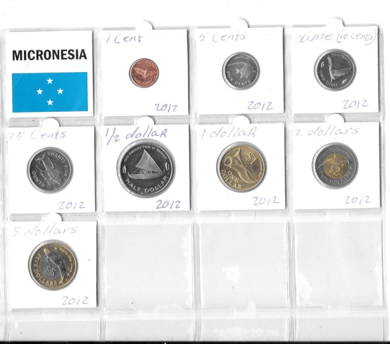 Read more about the article MICRONESIA 1 CENT-5 DOLLARS 2012 8 Coins Fantasy Currency. 1T.1