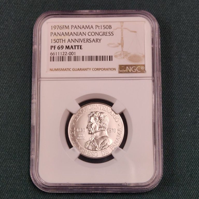 Read more about the article 1976 FM Panama Platinum 150 Balboas NGC PF69 Matte Panamanian Congress RARE
