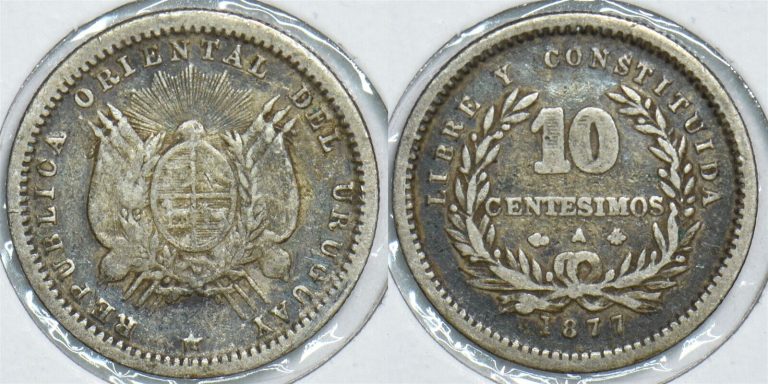 Read more about the article Uruguay 1877 10 Centesimos VF  Silver 198530 combine shipping