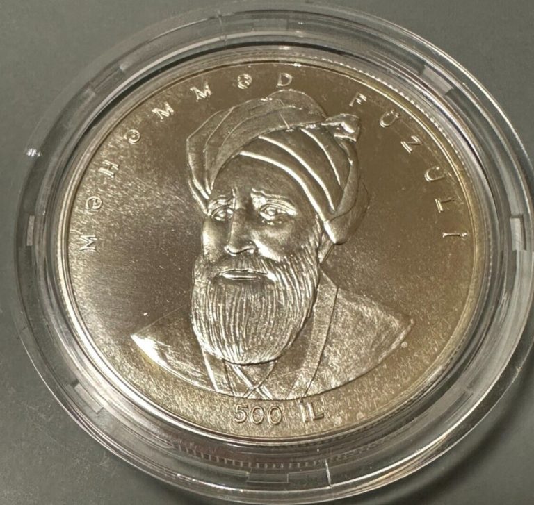 Read more about the article AZERBAIJAN 1996 UNC 50 Manat 0.925 SILVER COIN “Mahammad Fuzuli”. Rare!  KM# 5