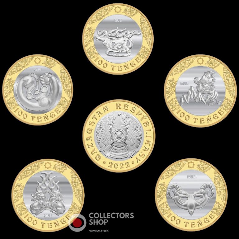 Read more about the article KAZAKHSTAN: NEW 5 coins set bi-metall ​​the Saki Style coin 100 tenge 2022 UNC