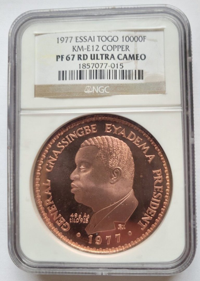 Read more about the article 1977 **RARE ESSAI COPPER Mintage 20** TOGO 10000 francs coin KM-E 12 NGC PF67 UC