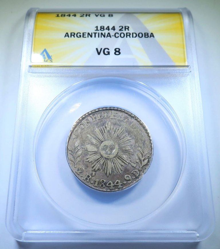 Read more about the article ANACS VG8 Argentina Cordoba 1844 Sun Face Silver 2 Reales Genuine Antique Coin