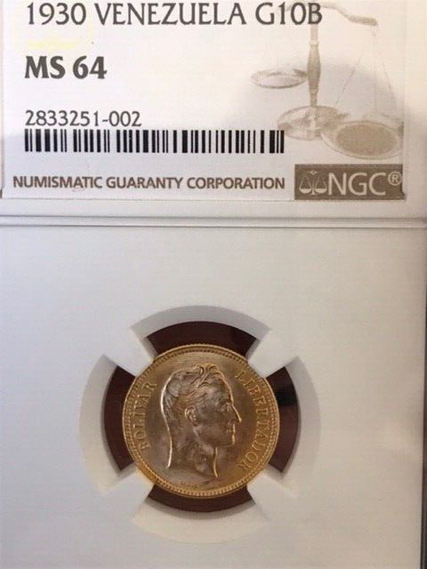 Read more about the article VENEZUELA  –  10 BOLIVARES GOLD 1930 – MS64