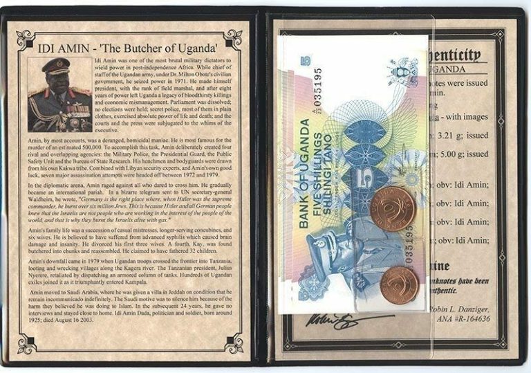 Read more about the article The Butcher Of Uganda IDI AMIN Money Five Shillings Banknote and Two Coins