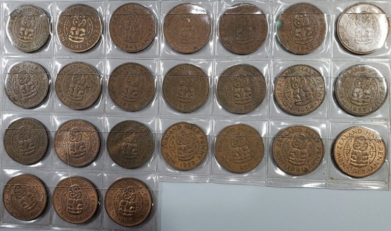 Read more about the article 1940 1965 New Zealand 1/2 Penny Collection Complete Date Set Coins (19062503R)
