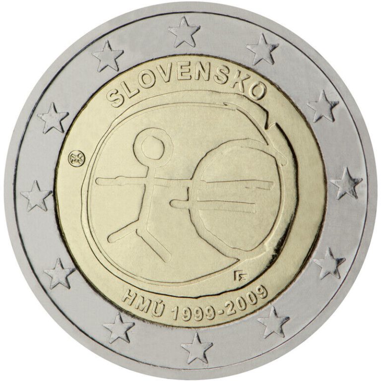 Read more about the article 2009 Slovakia € 2 Euro Uncirculated Coin Economic and Monetary Union EMU 10 Years