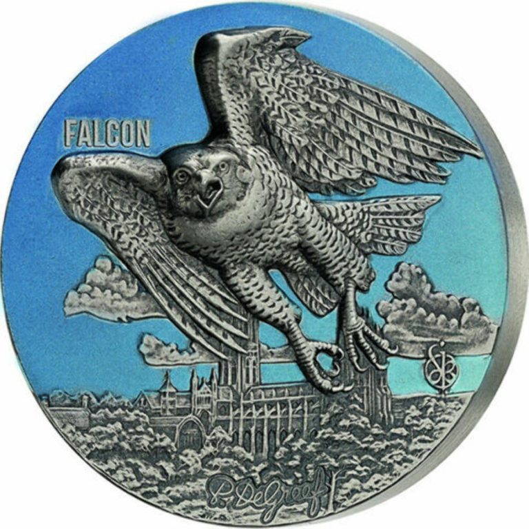 Read more about the article 2022 Benin Urban Hunters Falcon 3oz Silver Antiqued Coin