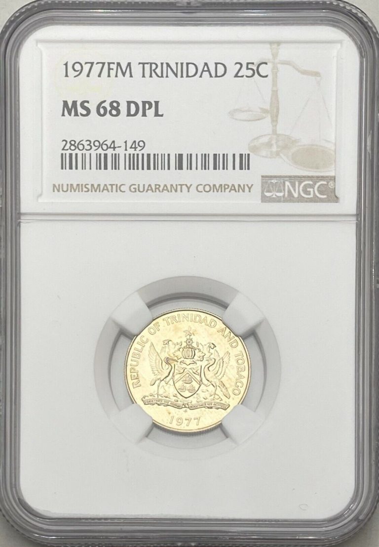 Read more about the article 1977-FM (U) Trinidad 25 Cents NGC MS 68 DPL Coin  Top Pop! Low Mintage: 633