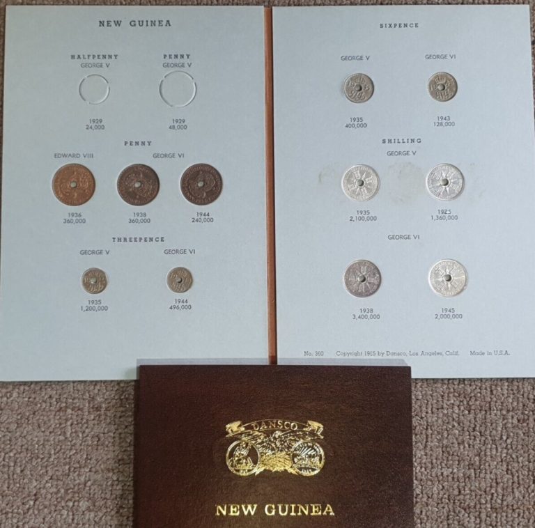 Read more about the article New Guinea Coin Set 1935-1945 aUNC (11 coins). Complete Set in Dansco Album