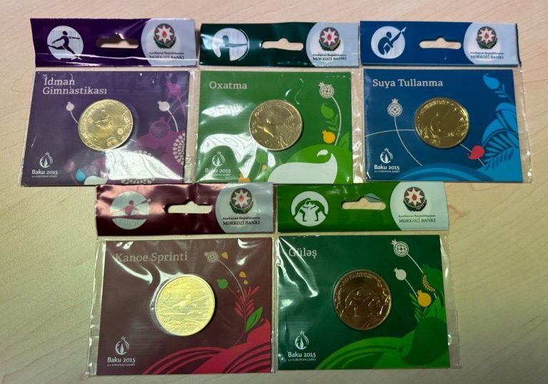 Read more about the article AZERBAIJAN 2015 BU 5 COIN SET  1 Manat “1st European Games”. RARE! 1000 minted!