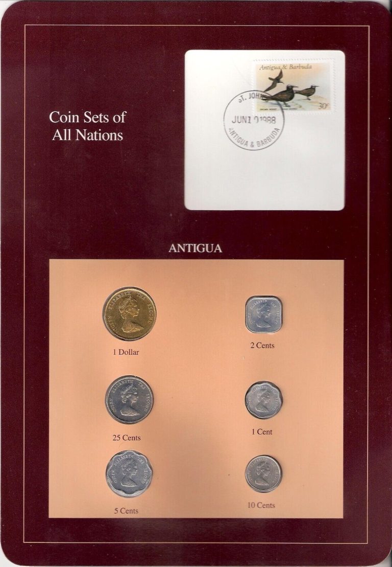 Read more about the article Antigua Coin Sets of All Nations 6 Coins set Postmarked 1988 Queen Elizabeth II