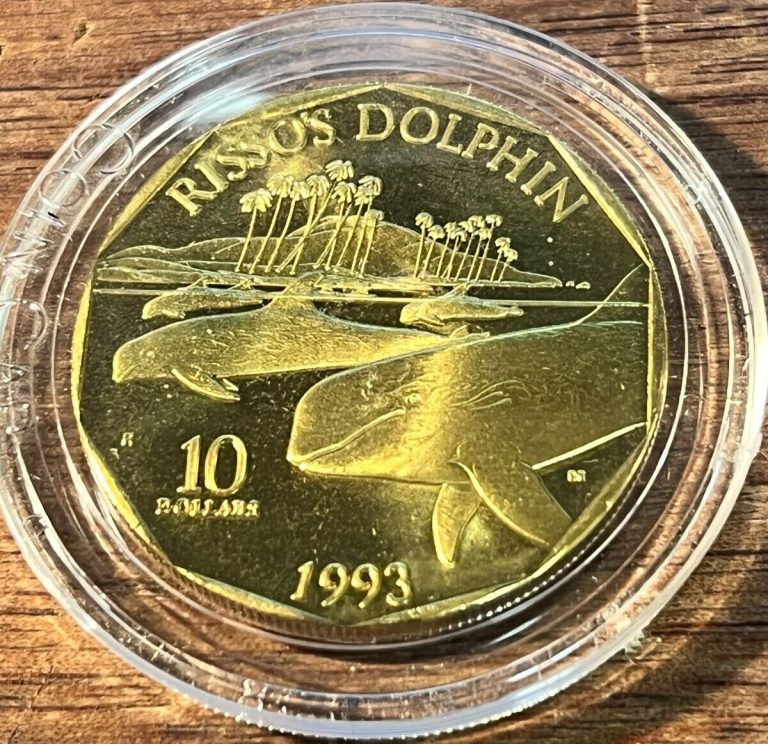 Read more about the article MARSHALL ISLANDS WHALES and DOLPHINS $10 BRASS COINS RISSO’S DOLPHIN