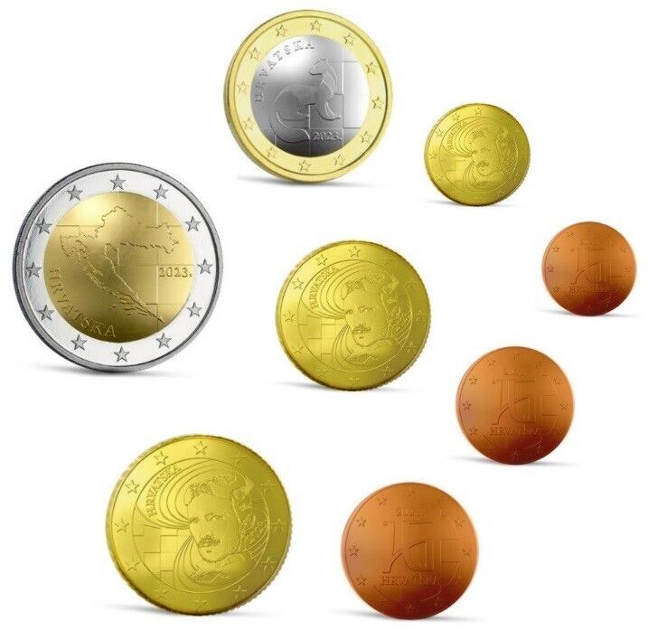 Read more about the article 2023 CROATIA NEW COMPLETE FULL EURO COIN SET 1 CENT TO 2 EURO 8 COINS TESLA UNC