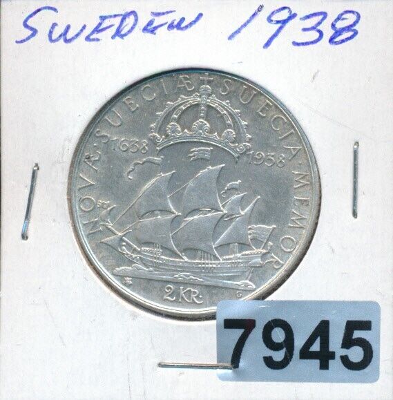 Read more about the article SWEDEN – 2 KRONER – 1938 – K807 – SHIP – SILVER – lusterous – #7945