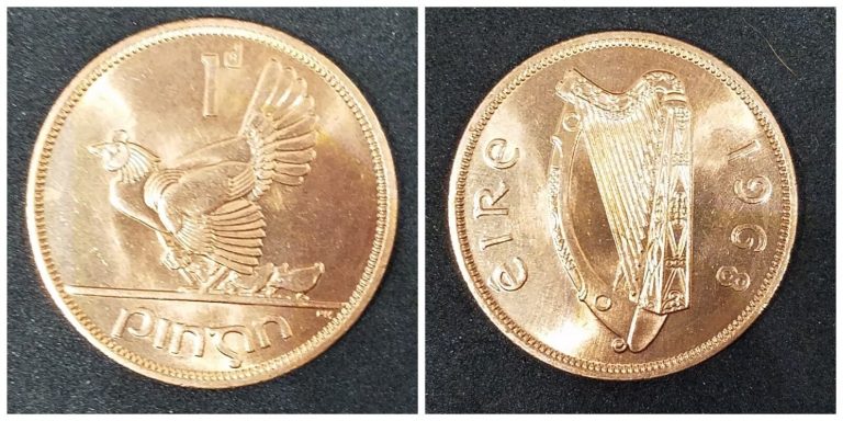 Read more about the article 1968 Ireland 1 Penny Coin Irish one pence Hen Chicken souvenir chicks BU