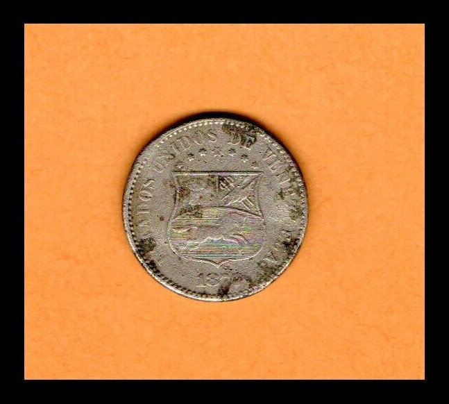 Read more about the article Venezuela Coin 2 1/2 Centavos 1877 Nickel brass 22.7mm  4.96gr  Y#26