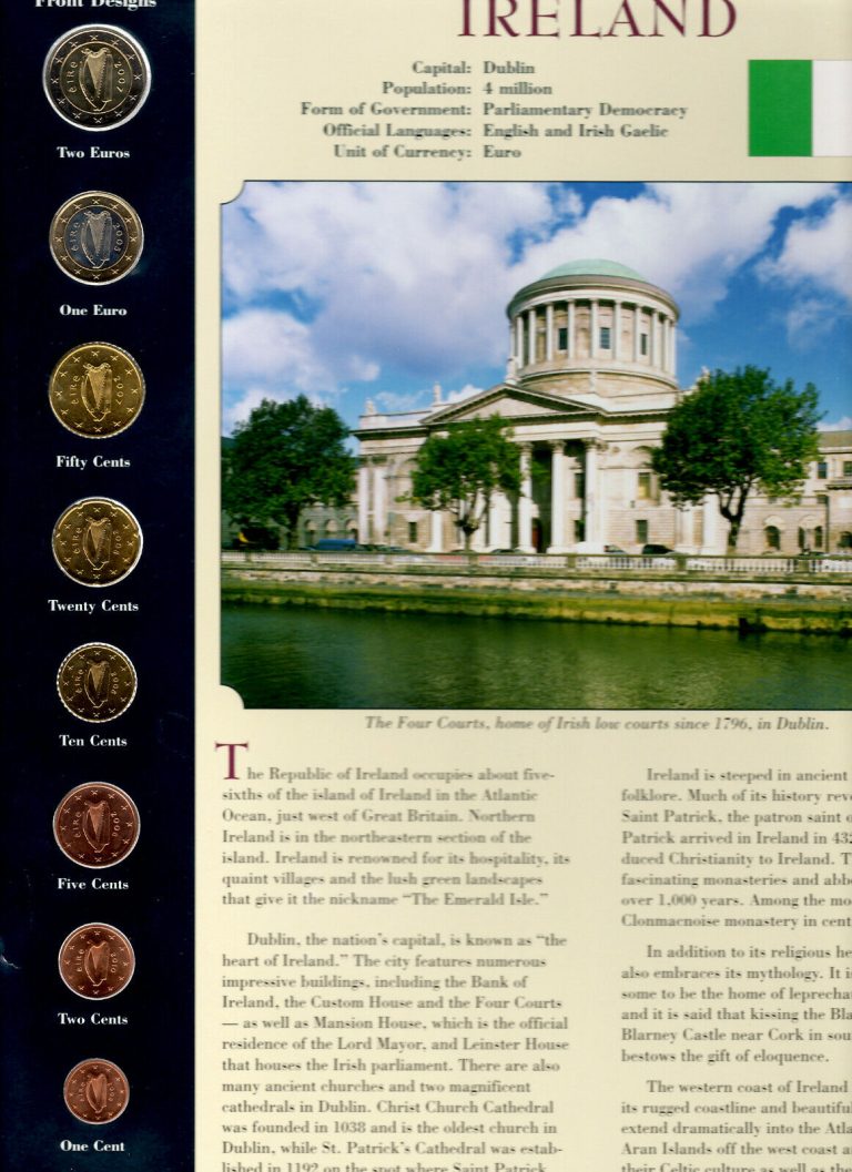 Read more about the article Coins from Around the World Ireland 8 coins 2005-2010 BU UNC 1 Euro 2005 2 2007