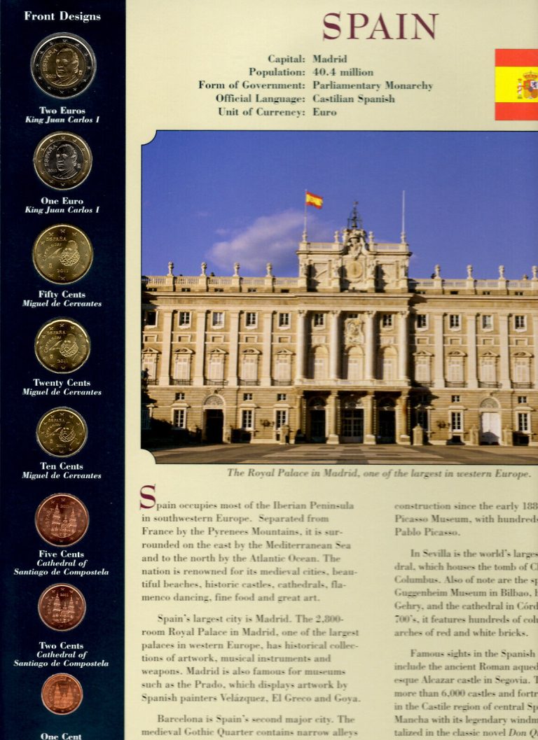 Read more about the article Coins from Around the World Spain BU UNC 1 2 Euro 50 20 10 5 2 Cents 2011 1-2007