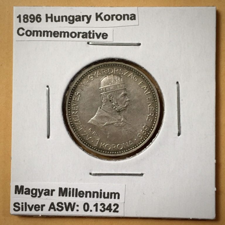 Read more about the article 1896 Hungary 1 Korona Hungarian Centennial Silver Coin – Very Rare!!!