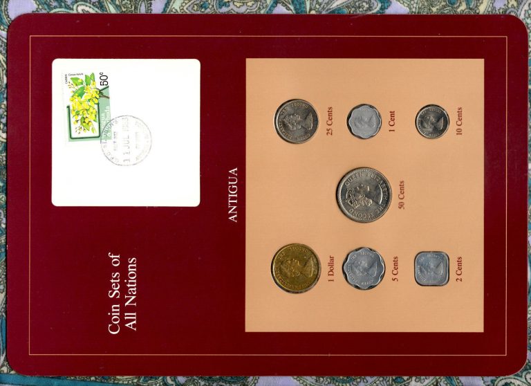 Read more about the article Coin Sets of All Nations Antigua E.C. w/card 1965-1986 UNC 50 cents 1965