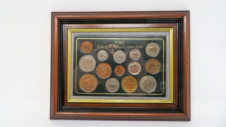 Read more about the article 14 Vintage COINS of IRELAND 1928-1999 Original Case Wood Frame Hanging Lot#2607