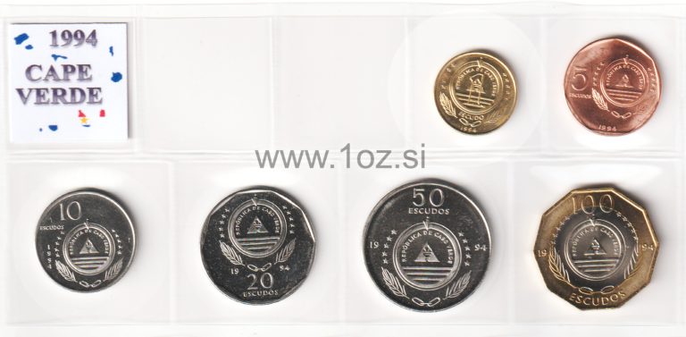 Read more about the article CAPE VERDE SET 1994 – 6 coins ( 1  5  10  20  50  100 ESCUDOS ) UNC