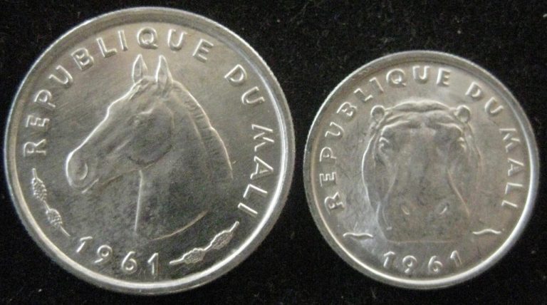Read more about the article Mali 2 coins 1961 5 and 10 Francs hippo and horse head UNC- BU #71