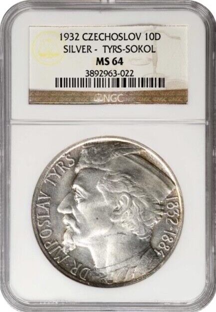 Read more about the article 1932 Czechoslovakia 10 ducat Tyrs centennial of birth NGC MS64 Silver Strike