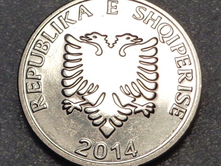 Read more about the article Albania 5 Leke 2014 edition Double Headed Eagle Olive Branch AUNC